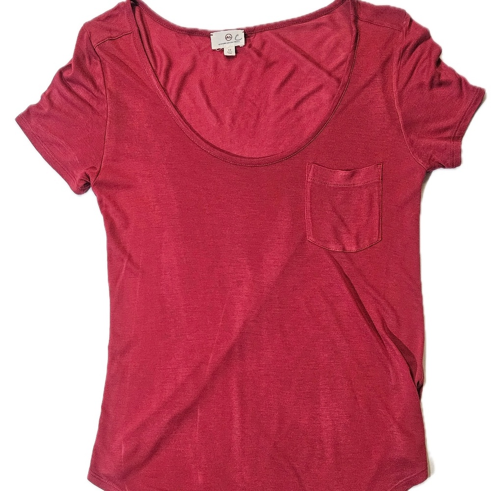 Adriano‎ Goldschmied T-Shirt Womens XS Red Scoop Neck Modal Pocket Lightweight